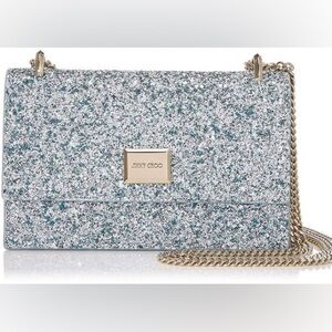 Jimmy Choo LENI Denim Mix Painted Coarse Glitter Fabric Mini Bag